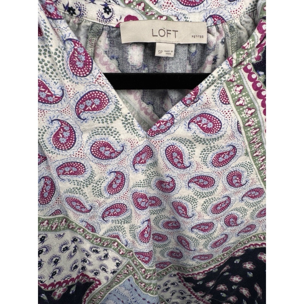 LOFT Petite Patchwork Paisley Blouse Women's SP Boho Cottagecore - Picture 6 of 8